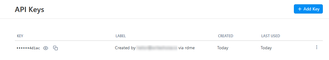 ReadMe API Keys dashboard