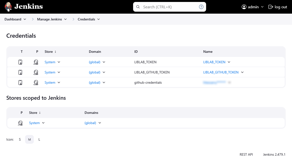 Jenkins credentials dashboard