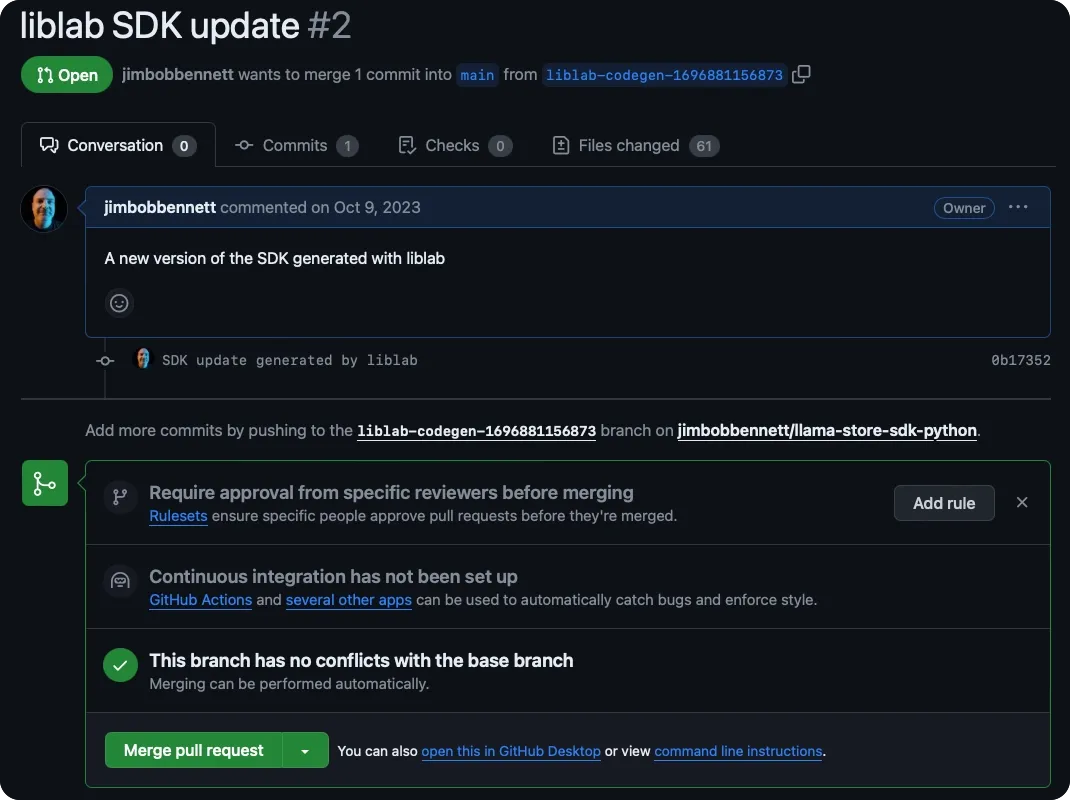 A PR raised with an SDK update