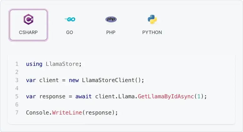 A Python snippet showing how to call the SDK.