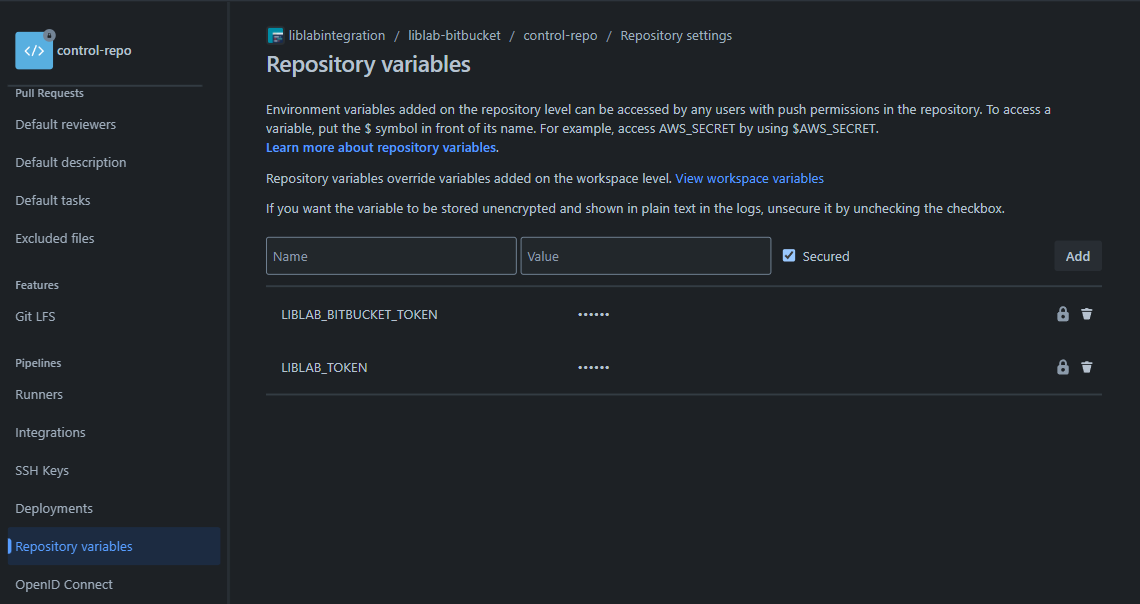 Control repo variables