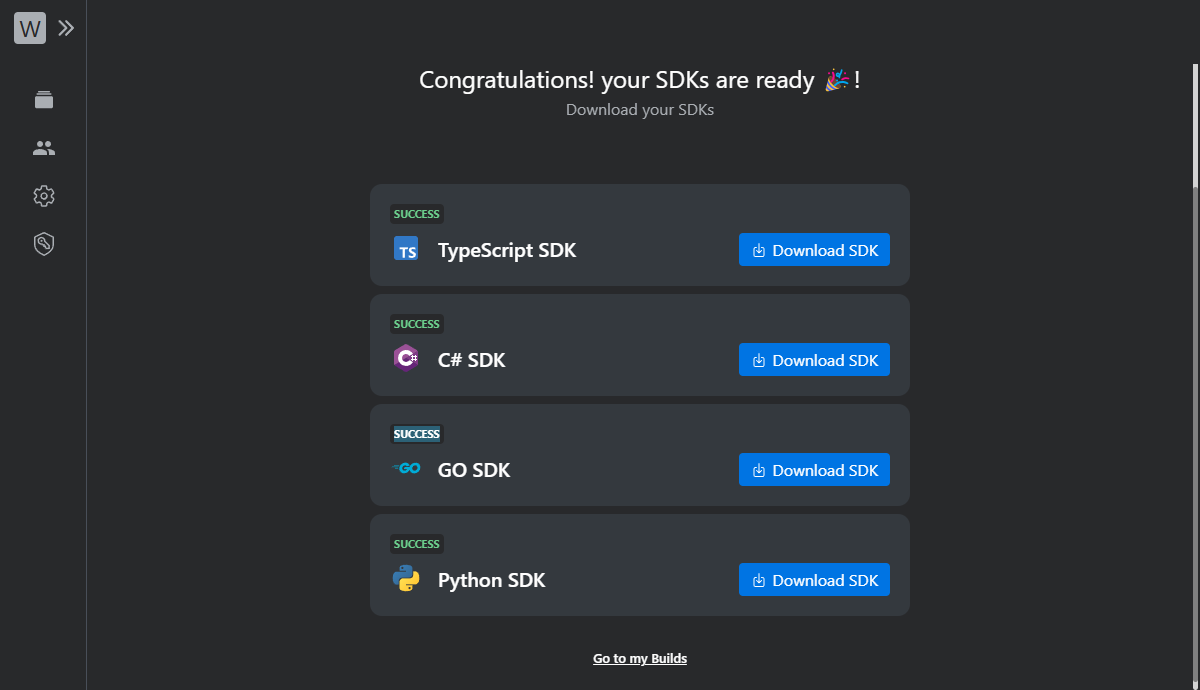 generated SDKs and download options